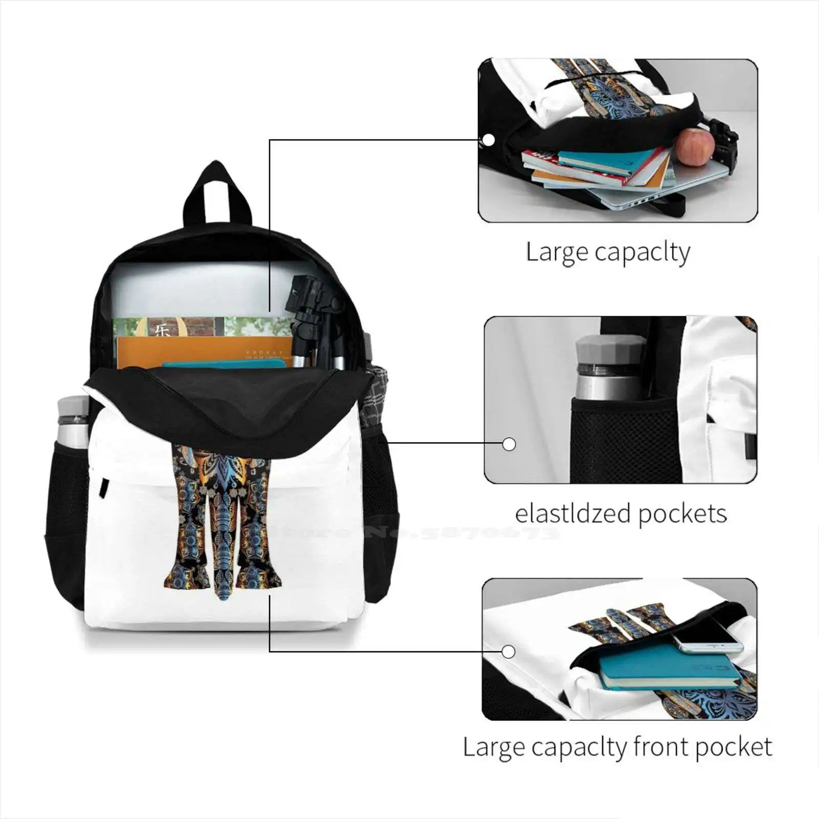 Rainbow Elephant Indian Multicolor Backpack Laptop Travel Bags