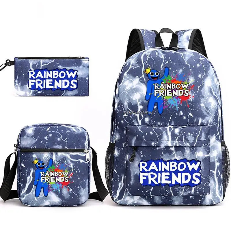 Rainbow Backpack Boys Girls 3 Pcs Set School Bags Teenager Book Rusksack