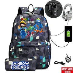 Rainbow Backpack Canvas Student Anti-Theft Rucksack 2PCS