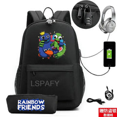 Rainbow Backpack Canvas Student Anti-Theft Rucksack 2PCS