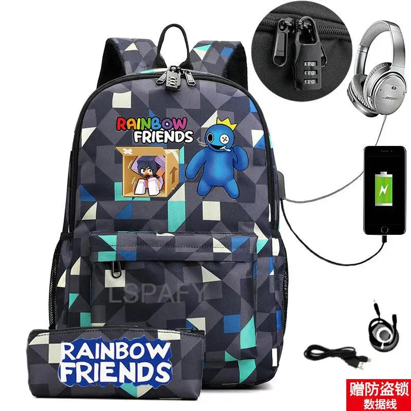 Rainbow Backpack School Student Canvas Backpack Waterproof