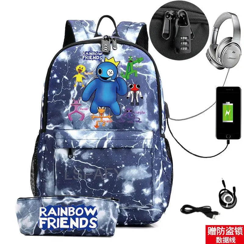 Rainbow Backpack USB Charge School Bag For Teens Cartoon Women Men Backpack
