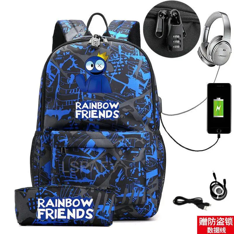 Rainbow Backpack USB Charge School Bag For Teens Cartoon Women Men Backpack
