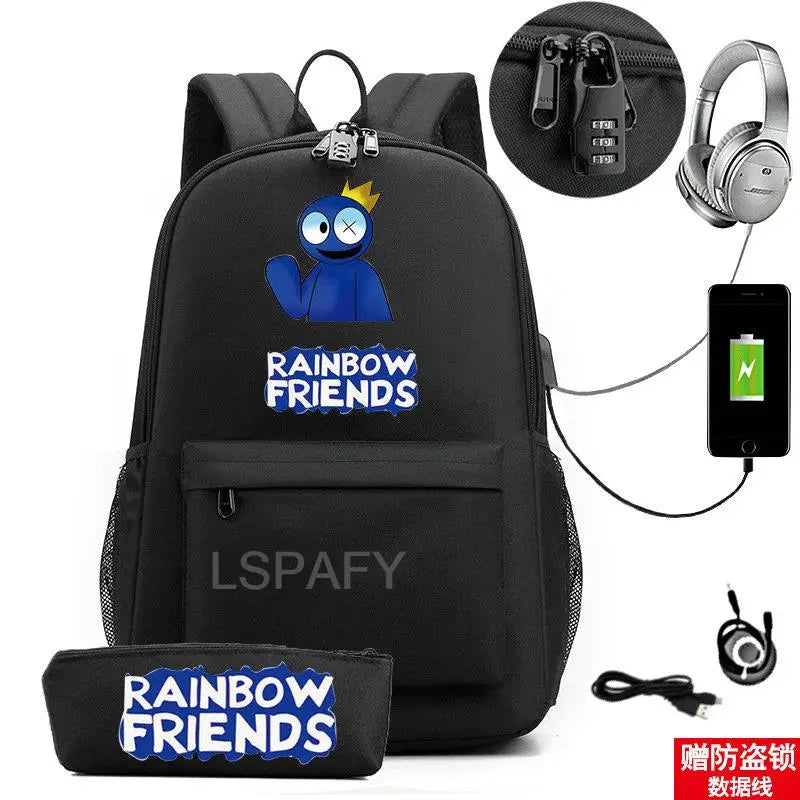 Rainbow Backpack USB Charge School Bag For Teens Cartoon Women Men Backpack