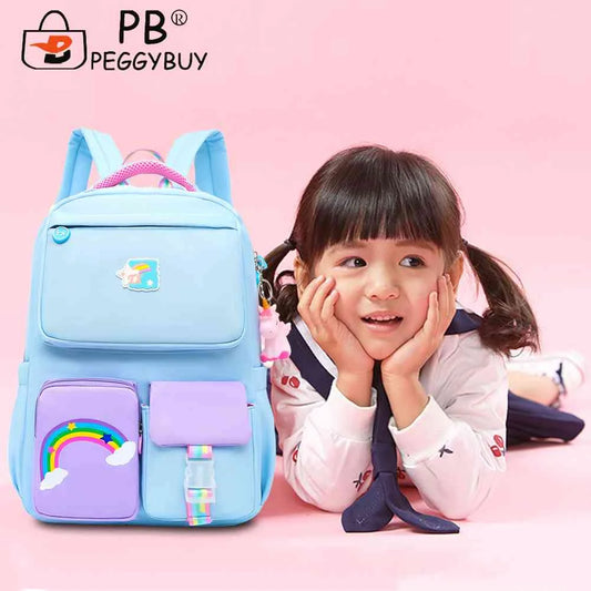 Rainbow Gradient Backpack for Girls Lightweight Student Laptop School Bag