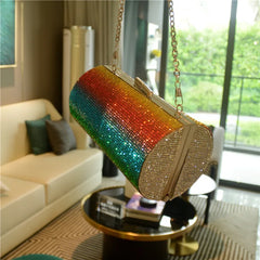 Rainbow Gradient Diamond Clutch Bag Evening Shoulder Chain Banquet Bag