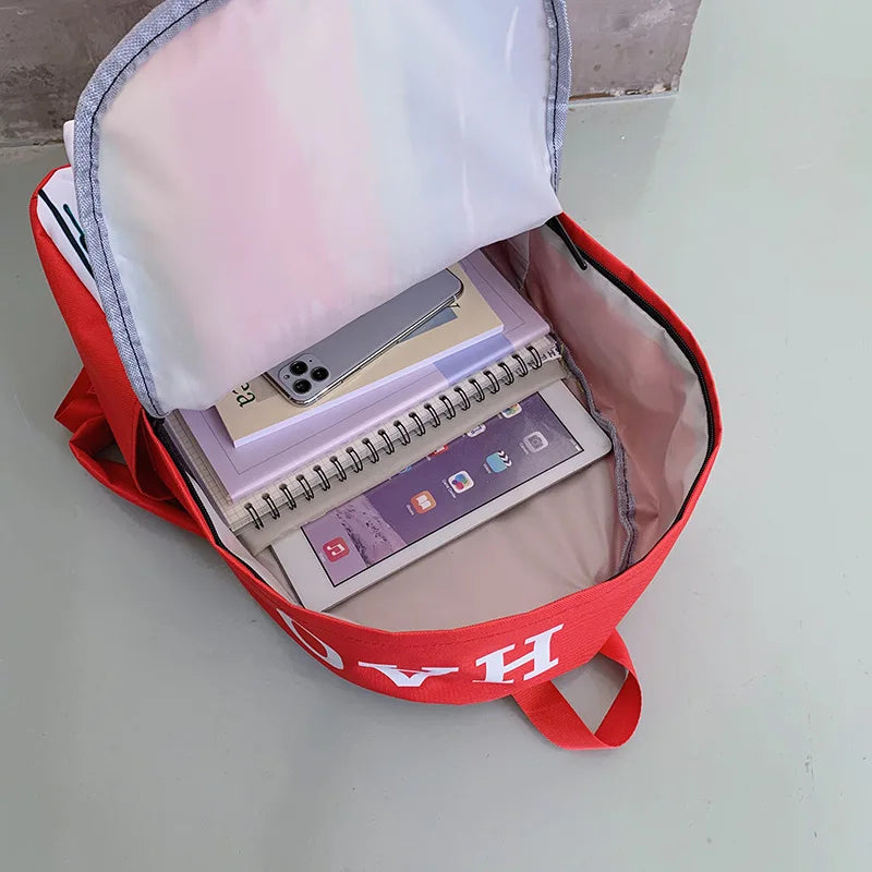 Rainbow Graffiti Water Cup Canvas Backpack Hip-hop Travel Rucksack