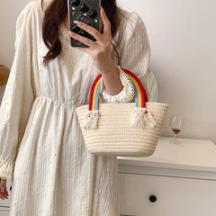 Rainbow Handle Small Top Handle Totes Female Handbags Women Shopper Shoulder Bag