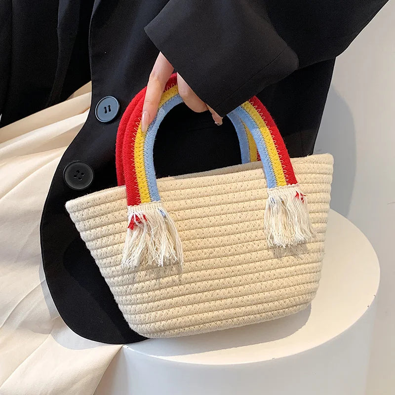 Rainbow Handle Small Top Handle Totes Female Handbags Women Shopper Shoulder Bag