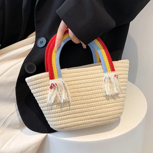 Rainbow Handle Small Top Handle Totes Female Handbags Women Shopper Shoulder Bag