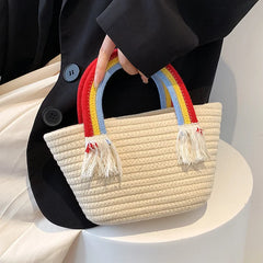 Rainbow Handle Small Top Handle Totes Female Handbags Women Shopper Shoulder Bag