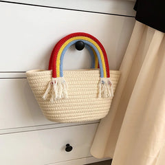 Rainbow Handle Small Top Handle Totes Female Handbags Women Shopper Shoulder Bag