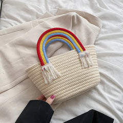 Rainbow Handle Small Top Handle Totes Female Handbags Women Shopper Shoulder Bag