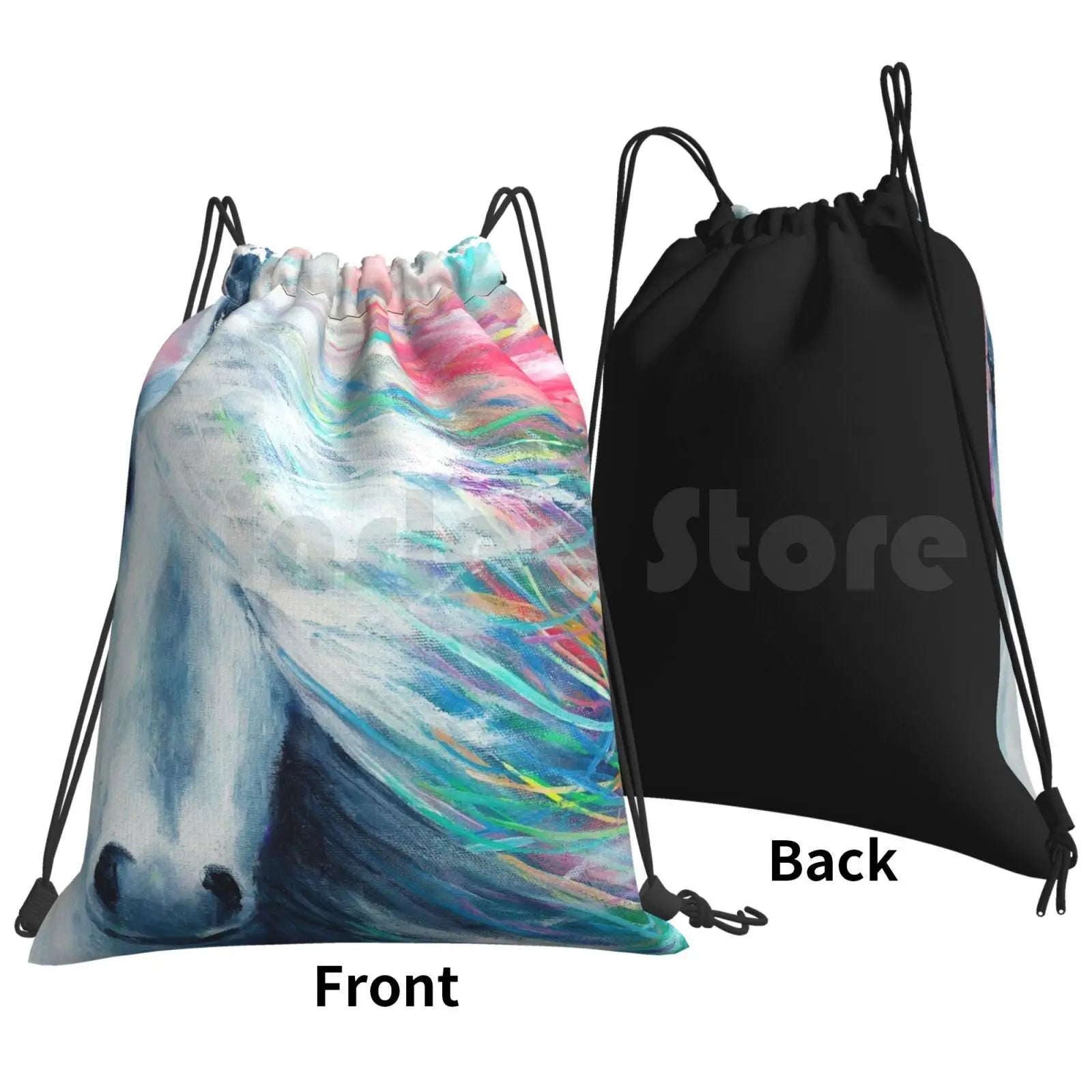 Rainbow Horse Backpack Drawstring Bags Gym Bag Waterproof