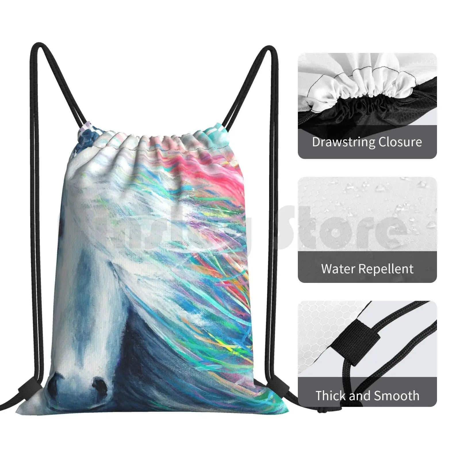 Rainbow Horse Backpack Drawstring Bags Gym Bag Waterproof