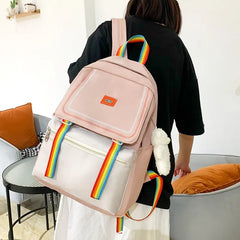 Rainbow Ribbon Summer Nylon Women Backpack College Style Travel Rucksack