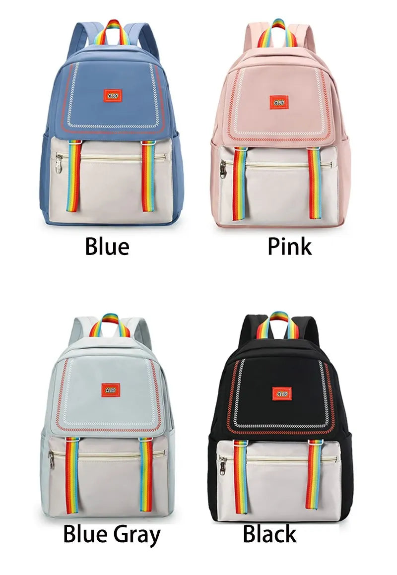 Rainbow Ribbon Summer Nylon Women Backpack College Style Travel Rucksack