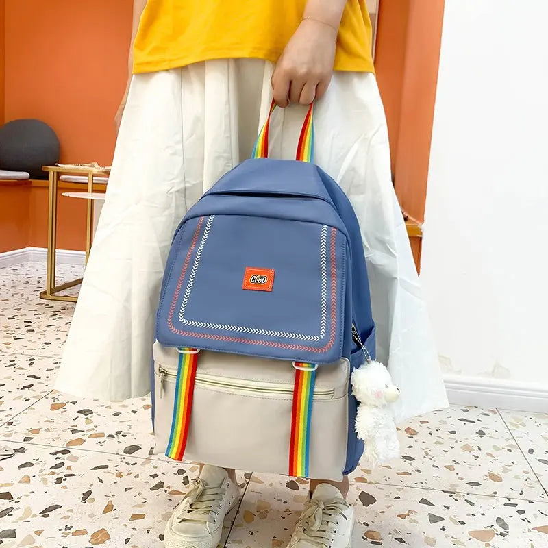 Rainbow Ribbon Summer Nylon Women Backpack College Style Travel Rucksack