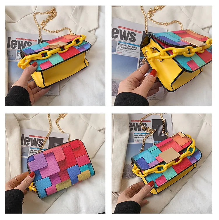 Rainbow Stitched Small Square Bag Personalized Shoulder Chain Messenger