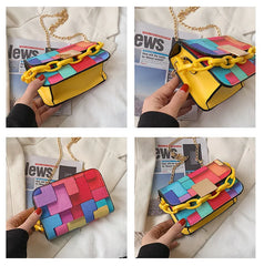 Rainbow Stitched Small Square Bag Personalized Shoulder Chain Messenger