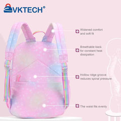 Rainbow Students Backpack Water Resistant School Bag Lightweight Cartoon Starry