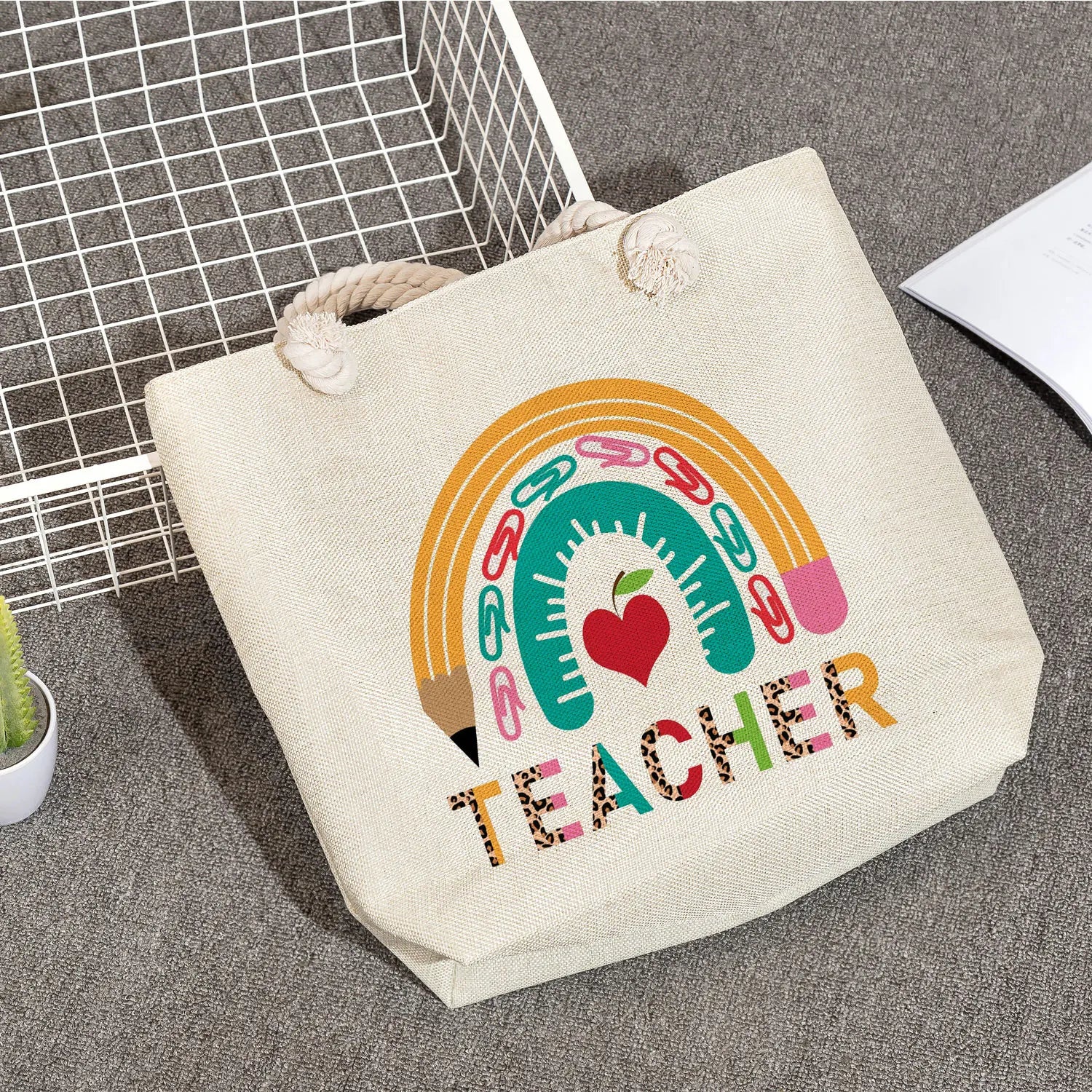 Rainbow Teacher Handbags Foldable Shopping Bags Large Travel Tote Gift