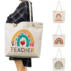 Rainbow Teacher Handbags Foldable Shopping Bags Large Travel Tote Gift