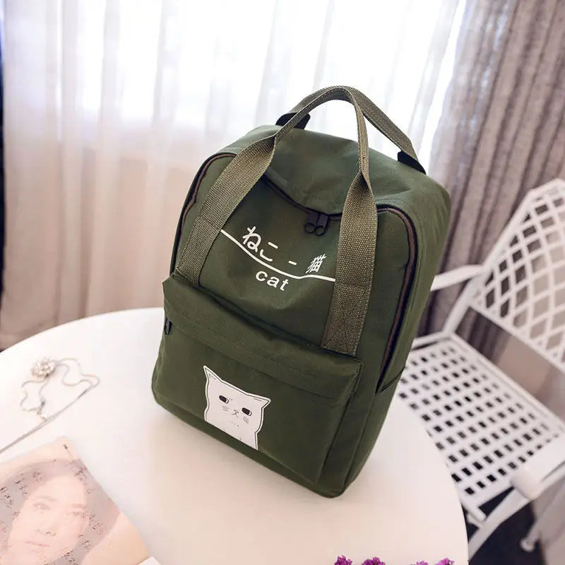 Cat Print Canvas Backpack School Bags for Girls Travel Bags A966