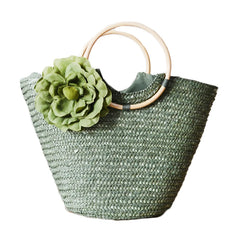 Rattan Handle Woven Flower Straw Bag Women Large-Capacity Handbag
