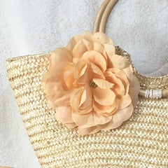 Rattan Handle Woven Flower Straw Bag Women Large-Capacity Handbag
