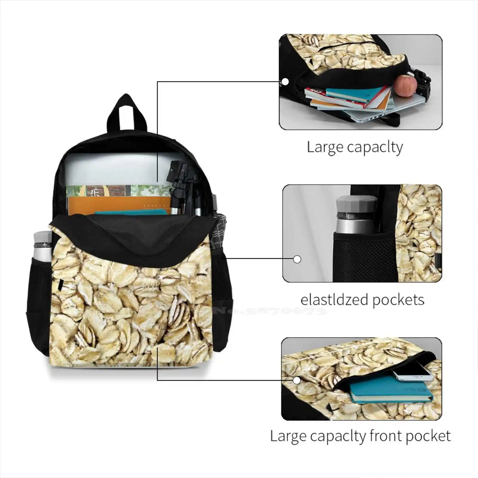 Raw Oats 3D Print Backpack Casual Bag Agriculture Background