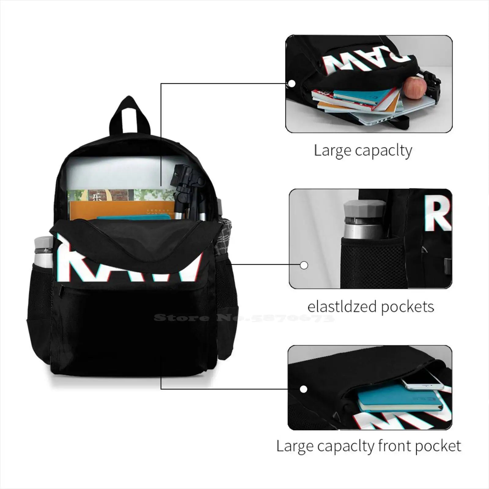 Raw Retro Backpack Laptop 15 Inch Fun Design Big Capacity