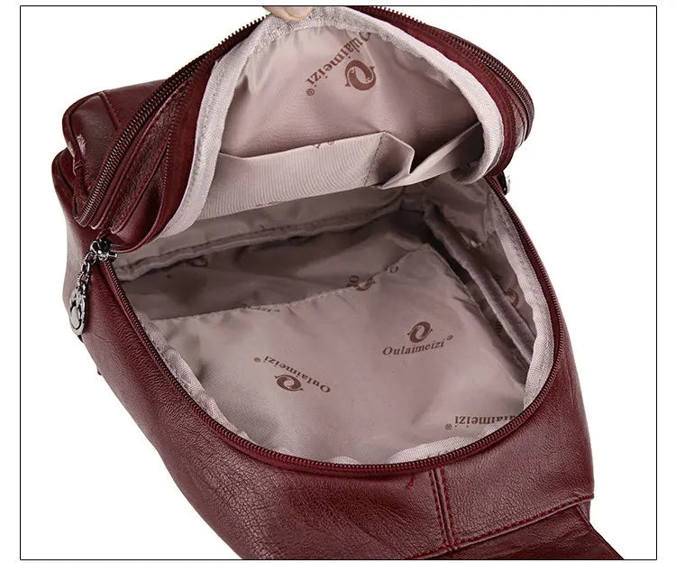 Double Zippered Women Small Backpack PU Leather Travel Back Pack Mini School