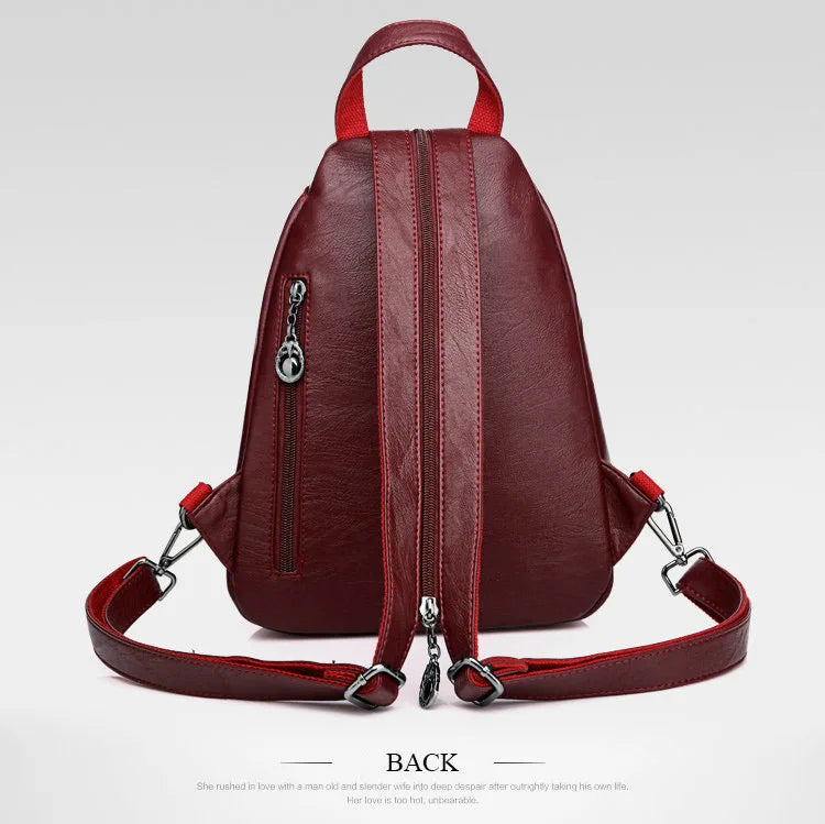 Double Zippered Women Small Backpack PU Leather Travel Back Pack Mini School