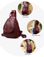 Double Zippered Women Small Backpack PU Leather Travel Back Pack Mini School