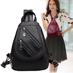 Double Zippered Women Small Backpack PU Leather Travel Back Pack Mini School