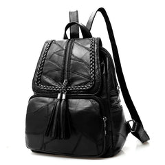 Leather Sheepskin Backpack Tassels Travel Bag Weave School Bag B195