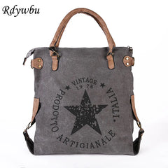 Big Star Printed Canvas Tote Handbag - High Women's Vintage Travel Shoulder Bag