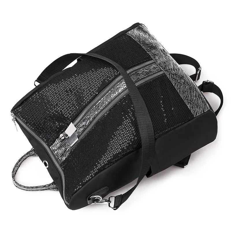 Shining Sequin Backpack Girls Multifunction Travel Bag Bling Mesh Rucksack