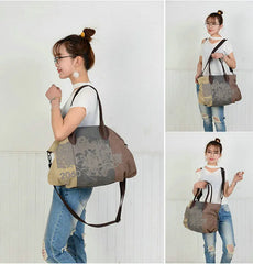 Vintage Patchwork Graffiti Canvas Shoulder Bag Women's Retro Crossbody Tote Hand