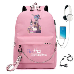Re:Zero Nylon Backpack USB Schoolbag Teen Knapsack Bookbag