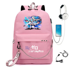 Re:Zero Nylon Backpack USB Schoolbag Teen Knapsack Bookbag