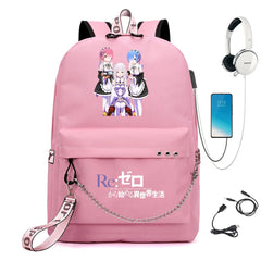 Re:Zero Nylon Backpack USB Schoolbag Teen Knapsack Bookbag