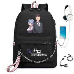 Re:Zero Nylon Backpack USB Schoolbag Teen Knapsack Bookbag
