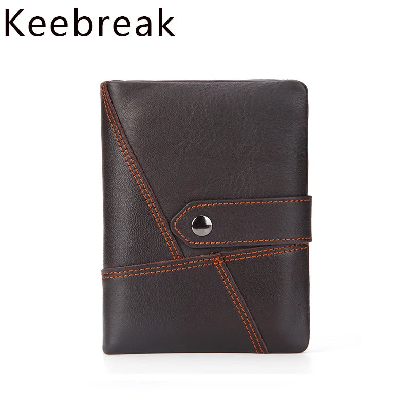 Real Cow Leather Men Wallets Vintage Slim Thin Trifold Wallet Money Bag Small Ma