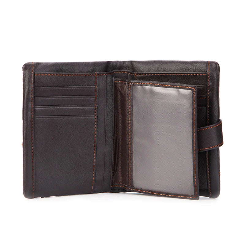 Real Cow Leather Men Wallets Vintage Slim Thin Trifold Wallet Money Bag Small Ma