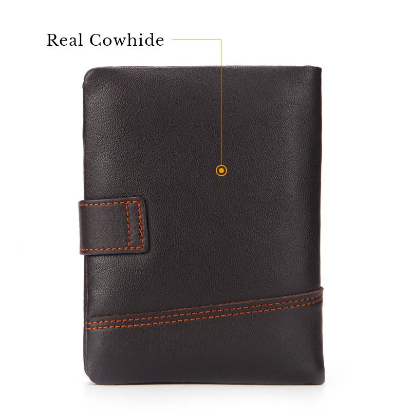 Real Cow Leather Men Wallets Vintage Slim Thin Trifold Wallet Money Bag Small Ma