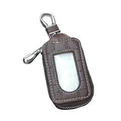 Genuine Leather Zipper Key Holder Case with Transparent Window