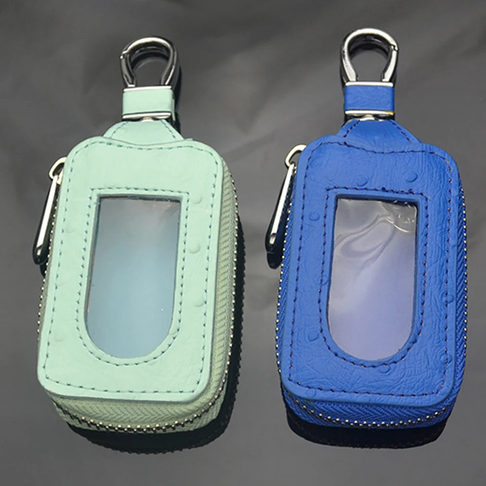 Genuine Leather Zipper Key Holder Case with Transparent Window