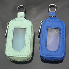 Genuine Leather Zipper Key Holder Case with Transparent Window